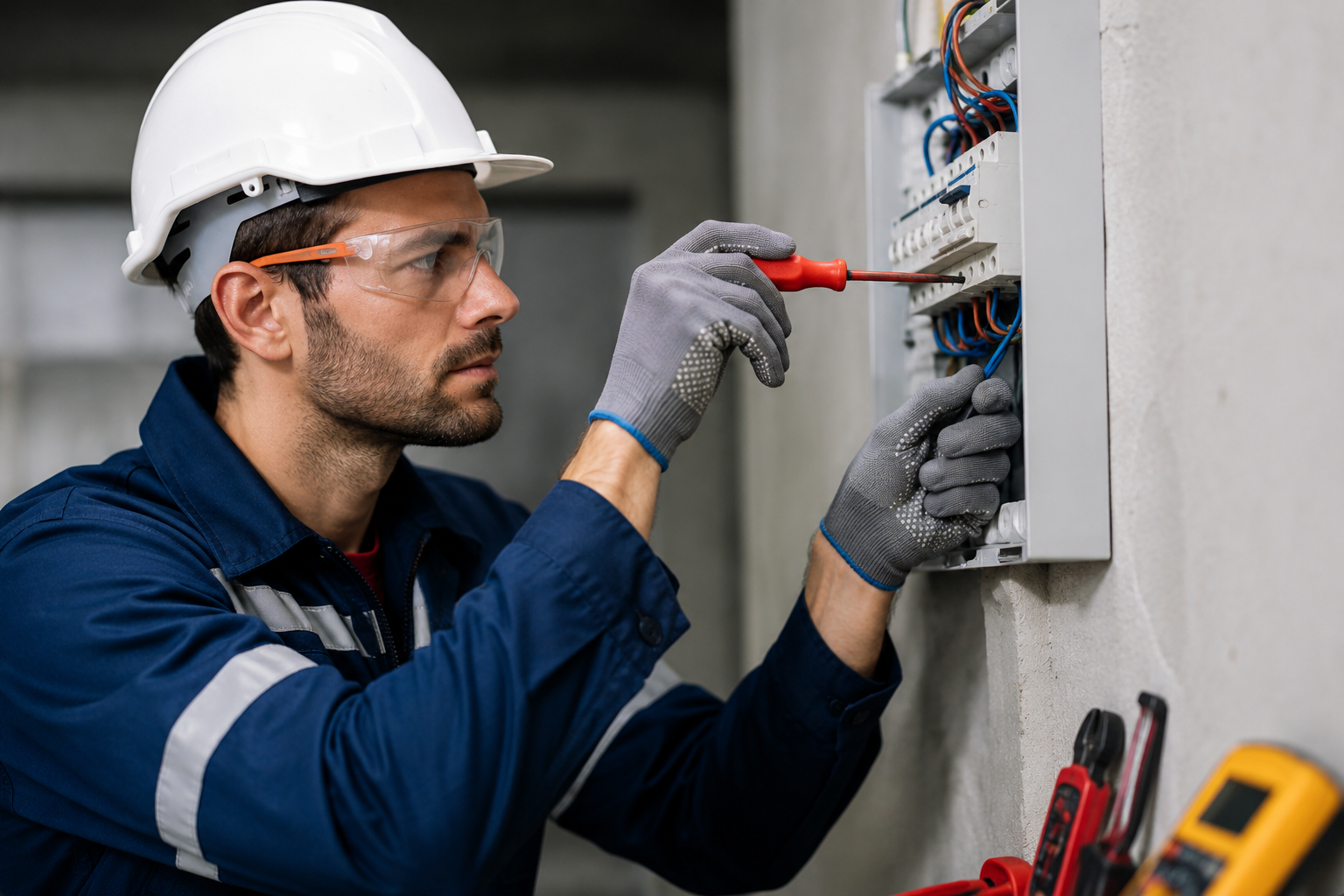Professional Electrician in Lahore working on electrical panel